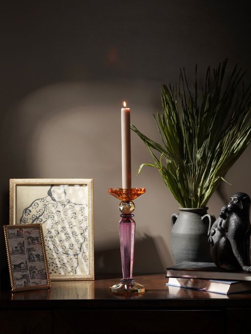Pure Home + Living 3 Tone Cut Glass Tall Candle Holder