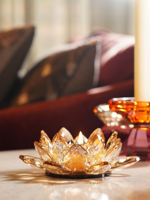 Pure Home + Living Amber Crystal Lotus Shaped Candle Holder