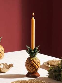 Pure Home + Living - Green Mustard Ceramic Pineapple Candle Holder
