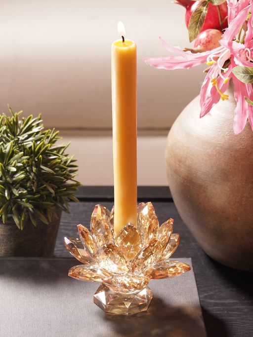Pure Home + Living Amber Crystal Lotus Shaped Candle Holder