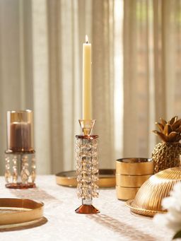 Pure Home + Living - Amber Glass Tapered Candle Holder With Hanging Crystals