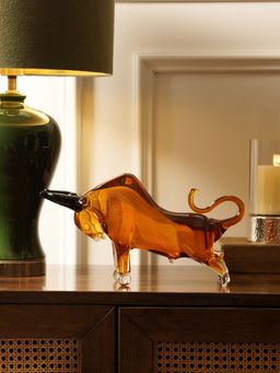 Pure Home + Living - Amber Handblown Glass Bull