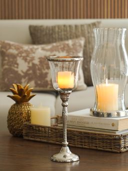 Pure Home + Living - Silver Hurricane Candle Holder with Stand - Large