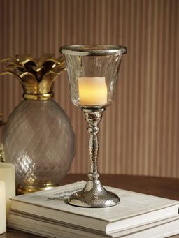 Pure Home + Living - Silver Hurricane Candle Holder with Stand - Small