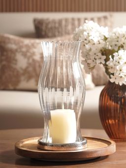 Pure Home + Living - Silver Glass Hammered Hurricane