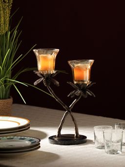 Pure Home + Living - Brown Bronze Finish Dual Palm Tree Votive