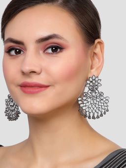 Karatcart - Black Silver Plated Mirror Studded Dangler Earrings for Women