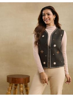 Fabindia - Brown Cotton Hand Embroidered Jacket