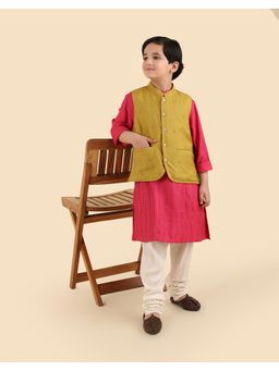 Fabindia - Yellow Cotton Viscose Blend Dobby Nehru Jacket