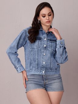 Miss Chase - Light Blue Collared Denim Jacket