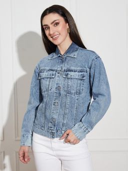 Miss Chase - Light Blue Collared Denim Jacket
