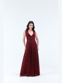 XAYA - Victoire Red Flared Maxi Dress