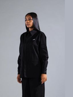 PRIMAL GRAY - Black Solid Collar Neck Oversize Shirt