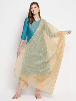 Dupatta Bazaar - Womens Silver Striped blended Silk Dupatta