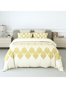 LABHAM - 180Tc Pure Cotton Ethnic Print Flat Olive Bedsheet with 2 Pillow Covers (King)