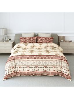 LABHAM - 180Tc Pure Cotton Ethnic Print Flat Maroon Bedsheet with 2 Pillow Covers (King)