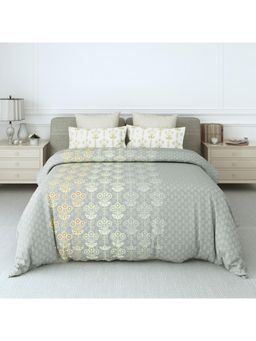 LABHAM - 180Tc Pure Cotton Ethnic Print Flat Green Bedsheet with 2 Pillow Covers (King)