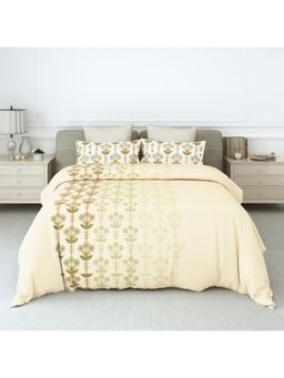 LABHAM - 180Tc Pure Cotton Ethnic Print Flat Yellow Bedsheet with 2 Pillow Covers (King)