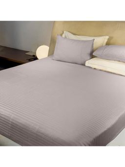 LABHAM - 210 Tc 100% Cotton Satin Solid Flat Grey Bedsheet with Pillow Covers (King)