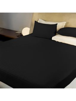 LABHAM - 210 Tc 100% Cotton Satin Solid Flat Black Bedsheet with Pillow Covers (King)