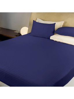 LABHAM - 210 Tc 100% Cotton Satin Solid Flat Indigo Bedsheet with Pillow Covers (King)