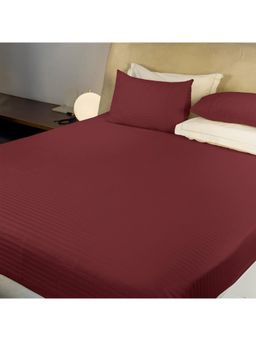 LABHAM - 210 Tc 100% Cotton Satin Solid Flat Cherry Red Bedsheet with Pillow Covers (King)