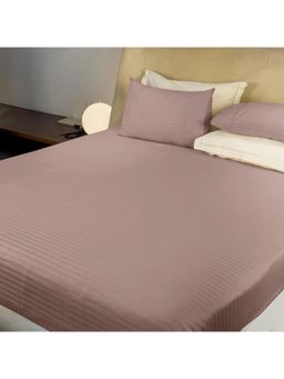 LABHAM - 210 Tc 100% Cotton Satin Solid Flat Brown Bedsheet with Pillow Covers (King)