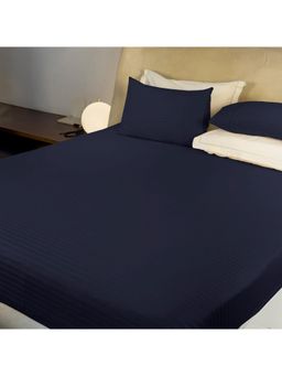 LABHAM - 210 Tc 100% Cotton Satin Solid Flat Navy Blue Bedsheet with Pillow Covers (King)