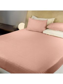 LABHAM - 210 Tc 100% Cotton Satin Solid Flat Peach Bedsheet with Pillow Covers (King)