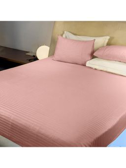 LABHAM - 210 Tc 100% Cotton Satin Solid Flat Pink Bedsheet with Pillow Covers (King)