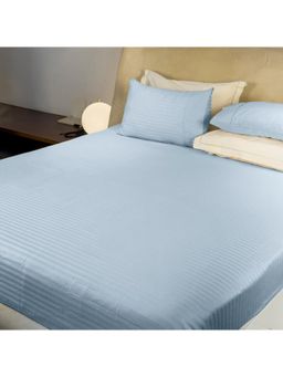 LABHAM - 210 Tc 100% Cotton Satin Solid Flat Blue Bedsheet with Pillow Covers (King)