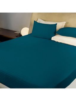 LABHAM - 210 Tc 100% Cotton Satin Solid Flat Teal Bedsheet with Pillow Covers (King)