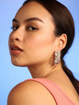 Sohi - Gold Plated White Contemporary Hoop Earrings