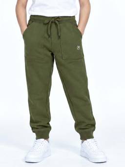 KiddoPanti - Olive Solid Fleece Joggers