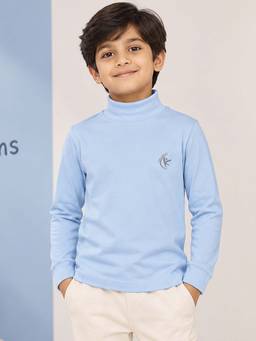 KiddoPanti - Blue Turtle Neck Full Sleeve T-Shirt