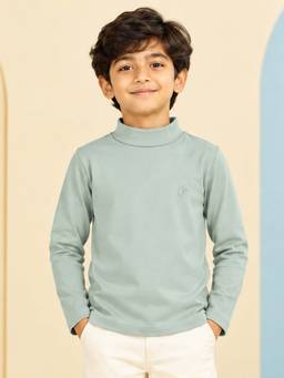 KiddoPanti - Grey Turtle Neck Full Sleeve T-Shirt