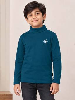 KiddoPanti - Teal Turtle Neck Full Sleeve T-Shirt