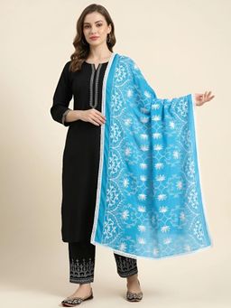MUFFLY - Women Elegant Floral Embroidered Chiffon Dupatta