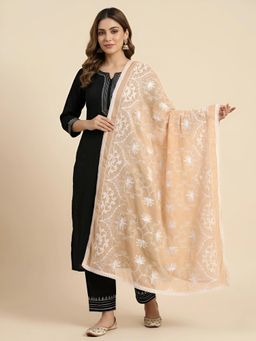 MUFFLY - Women Elegant Floral Embroidered Chiffon Dupatta