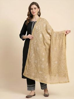 MUFFLY - Women Elegant Floral Embroidered Chiffon Dupatta