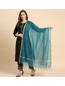 MUFFLY - Elegant Solid Cotton Dupatta with Subtle Texture and Metallic Border for Women