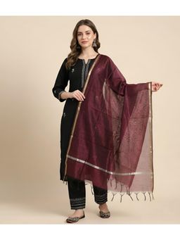 MUFFLY - Elegant Solid Cotton Dupatta with Subtle Texture and Metallic Border for Women