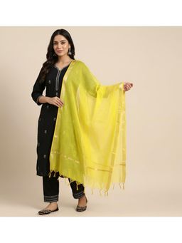 MUFFLY - Elegant Solid Cotton Dupatta with Subtle Texture and Metallic Border for Women