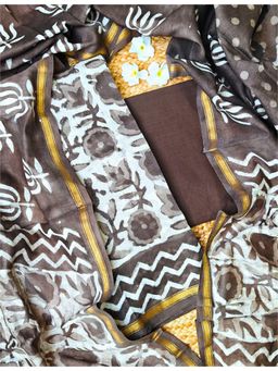 Ushvii - Brown Dabu Dress Material