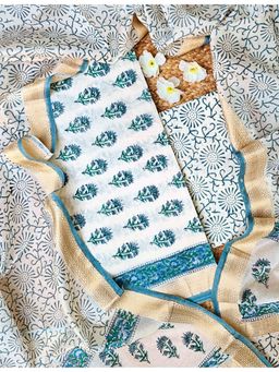 Ushvii - Blue Bagru Dress Material