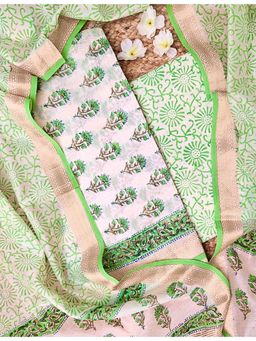Ushvii - Green Bagru Dress Material