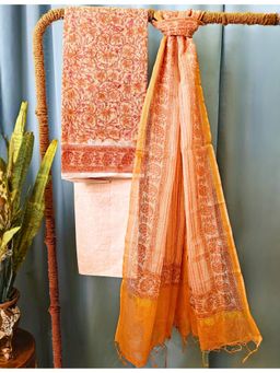 Ushvii - Orange Bagru Dress Material