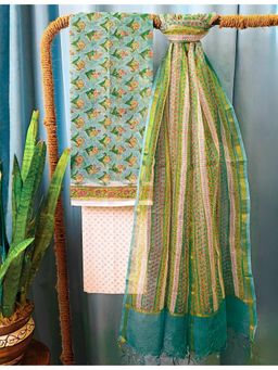 Ushvii - Blue Bagru Dress Material