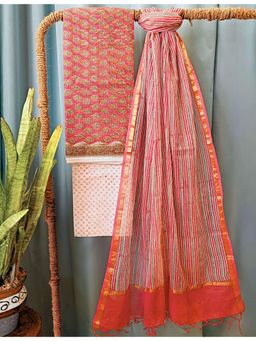 Ushvii - Dusty Peach Bagru Dress Material