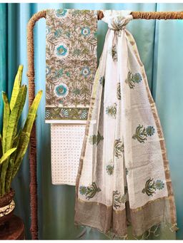 Ushvii - Grey Bagru Dress Material